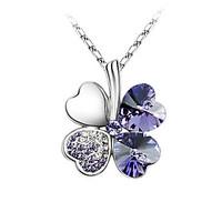 Women\'s Pendant Necklaces Crystal Leaf Four Leaf Clover Platinum Plated Austria Crystal Fashion Good LuckYellow Rose Red Red Light Blue