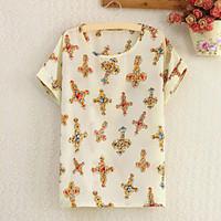 womens casualdaily simple summer blouse print short sleeve thin