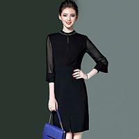 Women\'s Formal Party Vintage Chinoiserie A Line Dress, Solid Lace Crew Neck Midi Long Sleeve Cotton Polyester Red PurpleAll