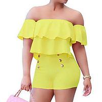 womens off the shoulderruffle high rise going out rompers simple skinn ...