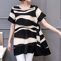 womens plus size casualdaily simple summer blouse print round neck sho ...