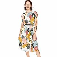 Women\'s Casual/Daily Simple Loose Dress, Floral Round Neck Knee-length Short Sleeve Cotton Summer Mid Rise Inelastic Thin