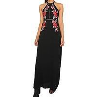 womens embroiderybackless going out holiday sheath dress floral halter ...