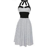 Women\'s Going out Skater Dress, Polka Dot Strapless Midi Sleeveless Polyester Summer Mid Rise Micro-elastic Medium