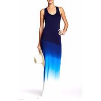 womens party sexy sheath dress solid rainbow round neck maxi sleeveles ...