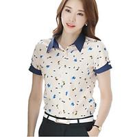 Women\'s Shirt Collar Animal Print Slim OL Work Plus Size Chiffon Short Sleeve Shirt