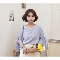 womens casualdaily cute summer shirt striped v neck sleeve polyester t ...