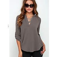 womens going out work simple spring blouse solid v neck long sleeve ra ...