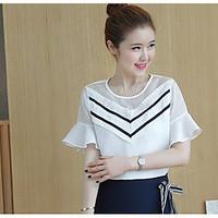 womens casual simple summer blouse embroidery patchwork round neck sho ...