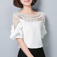 Women\'s Going out Casual/Daily Vintage Sophisticated All Seasons Blouse, Solid Boat Neck Short Sleeve Rayon Polyester