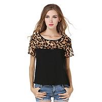 womens casualdaily simple cute spring summer blouseleopard patchwork r ...