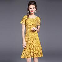 womens going out sexy lace trumpetmermaid dress solid round neck above ...