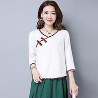 womens casualdaily simple shirt solid v neck sleeve cotton linen opaqu ...