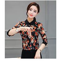 womens going out simple polo floral shirt collar long sleeve cotton