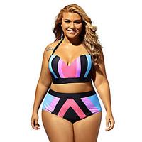 Women\'s Plus Size Strapped Color Splice Two Piece Swimwear