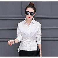 womens casualdaily simple shirt solid shirt collar long sleeve cotton  ...