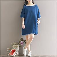 Women\'s Going out Casual/Daily Simple A Line Dress, Solid Round Neck Above Knee ½ Length Sleeve Rayon Polyester Summer Mid Rise