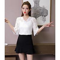 womens casualdaily simple spring summer blouse solid patchwork v neck  ...