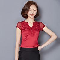 womens casualdaily simple spring summer t shirt solid patchwork v neck ...