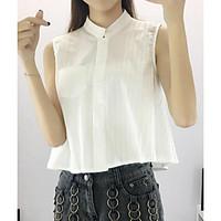 womens casualdaily simple spring summer shirt solid stand sleeveless c ...