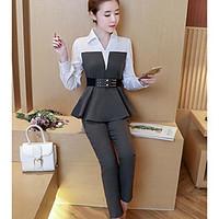 Women\'s Casual/Daily Simple Spring Blazer Pant Suits, Solid Shirt Collar Long Sleeve