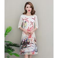 womens going out chiffon dress solid floral round neck knee length len ...