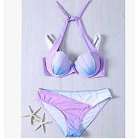 womens halter bikini lace up polyester color block