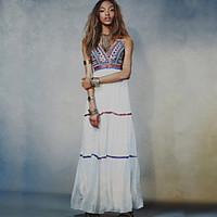 womens boho party sexy boho swing dress embroidered strap maxi sleevel ...