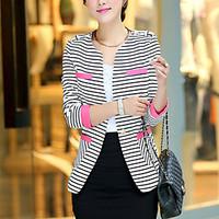 Women\'s Fine Stripe Spring Blazer, Striped Long Sleeve Blue/Red Others Medium