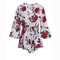 womens rompers casualdaily vintage simple floral v neck long sleeve mi ...