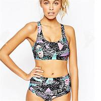 Women\'s Halter One-piece Floral Polyester Spandex Print