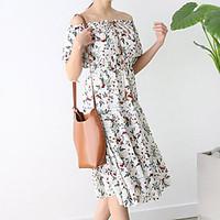 Women\'s Plus Size Going out Simple Sheath Dress, Floral Boat Neck Knee-length ½ Length Sleeve Acrylic Summer Mid Rise Inelastic Medium