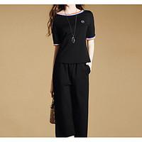 womens going out work sophisticated t shirt pant suits solid round nec ...