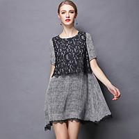 womens ruffle lace micro elastic short sleeve above knee dress lace