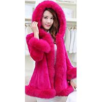 Women\'s Casual/Daily / Formal Boho Fur CoatSolid Hooded Long Sleeve Winter Pink / Red / White / Black Faux Fur Medium