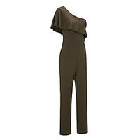 womens one shoulder slim jumpsuits ruffle sleeveless long pants overal ...