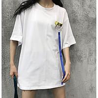 womens going out simple t shirt solid round neck length sleeve cotton