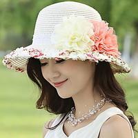 Women \'s Summer Seaside Flower Decoration Sunscreen Lace Straw Holiday Hat