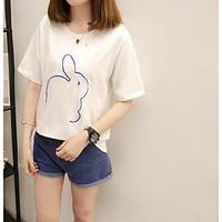 womens casual simple summer t shirt print round neck short sleeve cott ...