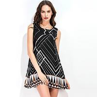 Women\'s Going out Street chic A Line Chiffon Dress, Geometric Round Neck Above Knee Short Sleeve Polyester Summer Mid Rise Micro-elastic