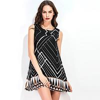 womens going out street chic a line chiffon dress geometric round neck ...