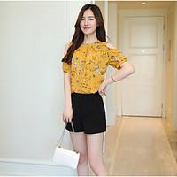 womens daily cute blouse floral round neck short sleeve polyester taff ...