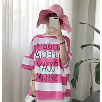 womens going out street chic t shirt striped round neck length sleeve  ...