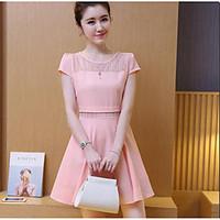 womens casualdaily simple a line dress solid round neck knee length sh ...
