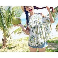 Women\'s Going out Casual/Daily Holiday Cute Summer T-shirt, Solid Print Round Neck Short Sleeve Bamboo Fiber Medium