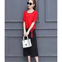 Women\'s Casual/Daily Work Simple Summer T-shirt Pant Suits, Solid Round Neck ½ Length Sleeve