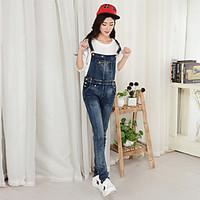 Women\'s Mid Rise Micro-elastic Jeans Overalls Pants, Cute Simple Slim Solid