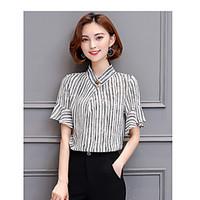 womens casualdaily simple blouse striped v neck short sleeve polyester