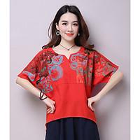 womens casualdaily chinoiserie t shirt plaid v neck short sleeve linen