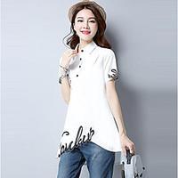 Women\'s Casual Simple Summer T-shirt, Embroidery Shirt Collar Short Sleeve Cotton Medium